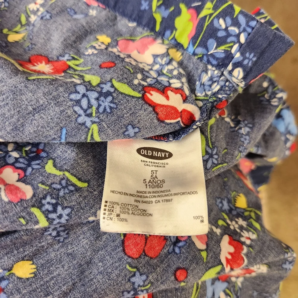Old Navy Girls Navy Blue Floral Embroidered Fit & Flare Cotton Shirt Kids Dress‎